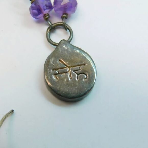 Artisan 925 Love Pendant Amethyst Bead Necklace & Faceted & Iolite Drop Earrings - Picture 6 of 8